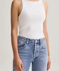AGOLDE RIB HIGH NECK TANK WHITE NEW IN 9 AGOLDE RIB HIGH NECK TANK WHITE NEW IN