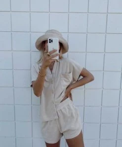 ARAMINTA JAMES TERRY BUCKET HAT BISCUIT SALE