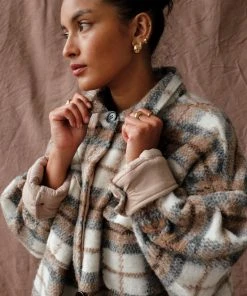 PIPE AND ROW NEW IN QUILTED BLAKE PLAID COAT COFFEE