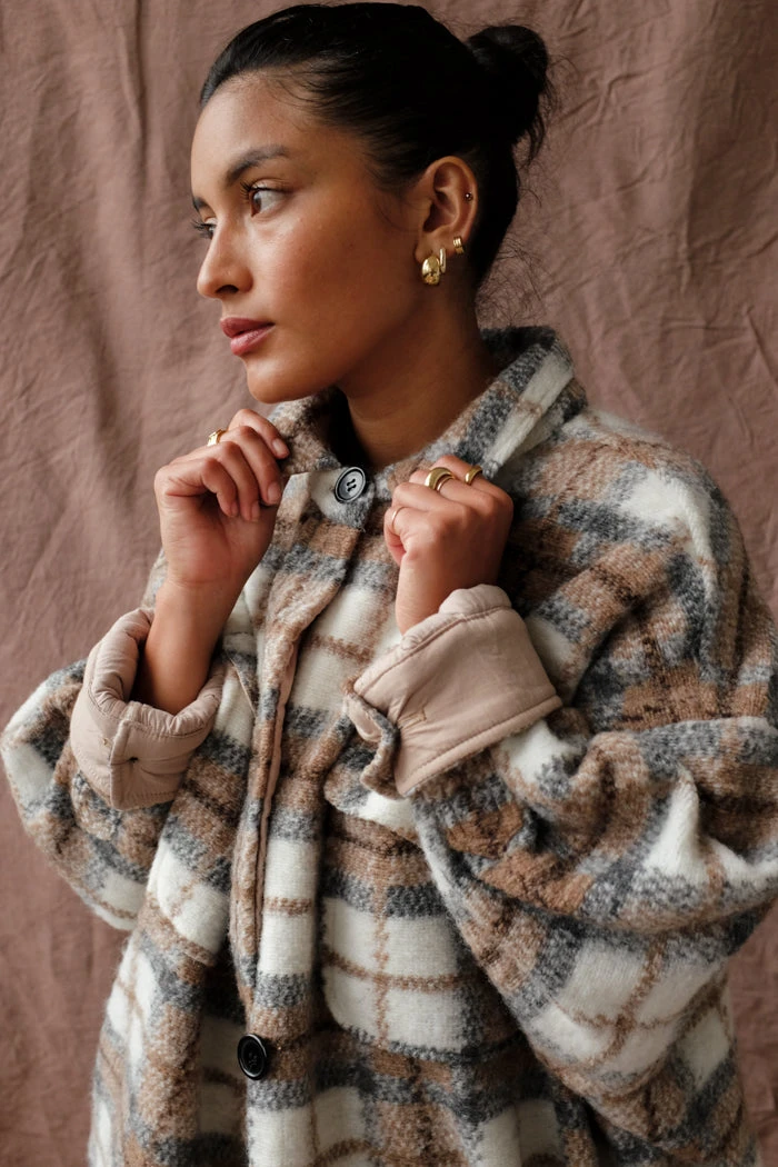 PIPE AND ROW NEW IN QUILTED BLAKE PLAID COAT COFFEE 2 PIPE AND ROW NEW IN QUILTED BLAKE PLAID COAT COFFEE