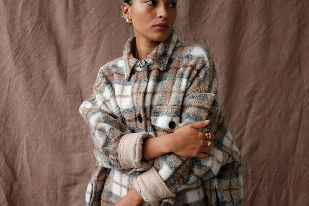 PIPE AND ROW NEW IN QUILTED BLAKE PLAID COAT COFFEE 3 PIPE AND ROW NEW IN QUILTED BLAKE PLAID COAT COFFEE