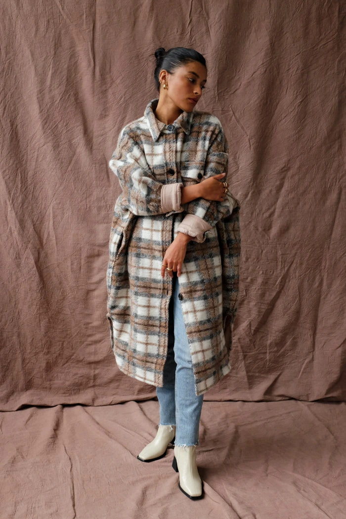 PIPE AND ROW NEW IN QUILTED BLAKE PLAID COAT COFFEE 1 PIPE AND ROW NEW IN QUILTED BLAKE PLAID COAT COFFEE