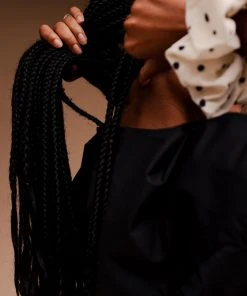 PIPE AND ROW NEW IN SILKY IVORY POLKA DOT SCRUNCHIE