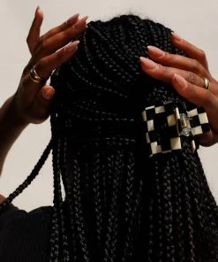 PIPE AND ROW SMALL SQUARE HAIR CLAW CHECKER BLACK/WHITE NEW IN