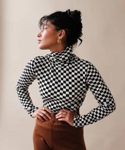 NICE THINGS SALE CHECKER PRINTED TURTLENECK