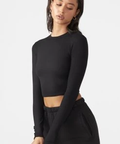 JOAH BROWN CROPPED CREW LONGSLEEVE