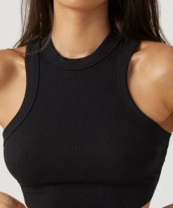 JOAH BROWN CROP RIB BODY TANK