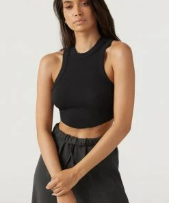 JOAH BROWN CROP RIB BODY TANK