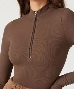 JOAH BROWN SPRING '22 HALF ZIP MOCK NECK