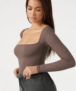 JOAH BROWN SALE SQUARE NECK LONG SLEEVE