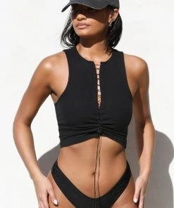 JOAH BROWN LACE UP CROP TANK SPRING '22