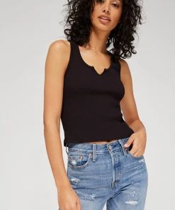 LACAUSA ROXY RIBBED TANK BLACK NEW IN