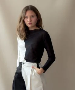 NIN STUDIO SWIRL MESH LONG SLEEVE TOP