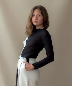 NIN STUDIO SWIRL MESH LONG SLEEVE TOP