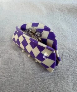 PIPE AND ROW ASYMMETRICAL HAIR CLAW PURPLE CHECK SPRING '22
