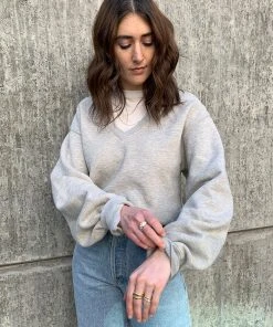 AGOLDE V-NECK BALLOON SLEEVE SWEATSHIRT GREY HEATHER SIZE XS SALE