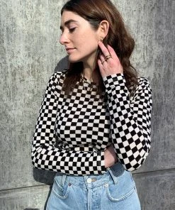 NICE THINGS CHECKER ROUND NECK LONG SLEEVE SALE