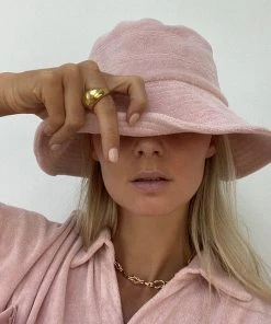 ARAMINTA JAMES NEW IN TERRY BUCKET HAT DUSTY ROSE